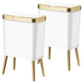 Procade 2Pack White Trash Can with Lid, Bathroom Trash Can with Gold Edge, Narrow Modern Garbage Can for Bedroom, Slim Plastic Trash Bin for Room,Kitchen, Living Room, Office,4 Gallon