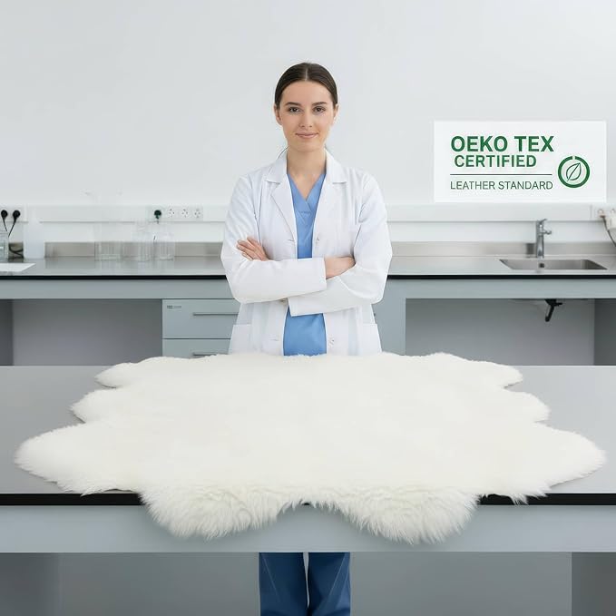 Premium Genuine Super-Soft Sheepskin Rug Large Six Pelt Natural Non-Dyed Fur, 5ft. x 6ft.