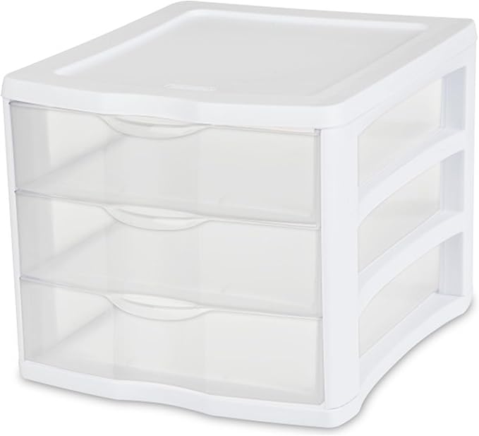 Sterilite ClearView Compact Stacking 3 Drawer Storage Organizer System for Crafting Supplies, Home Office, or Dorm Room, (16 Pack)