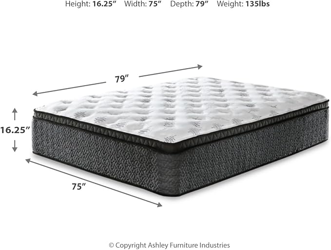 Signature Design by Ashley King Size Ultra Luxury 16 Inch Hyper Cool Euro Top Hybrid Mattress with Cooling Gel Memory Foam, Fiberglass Free, Mattress In A Box