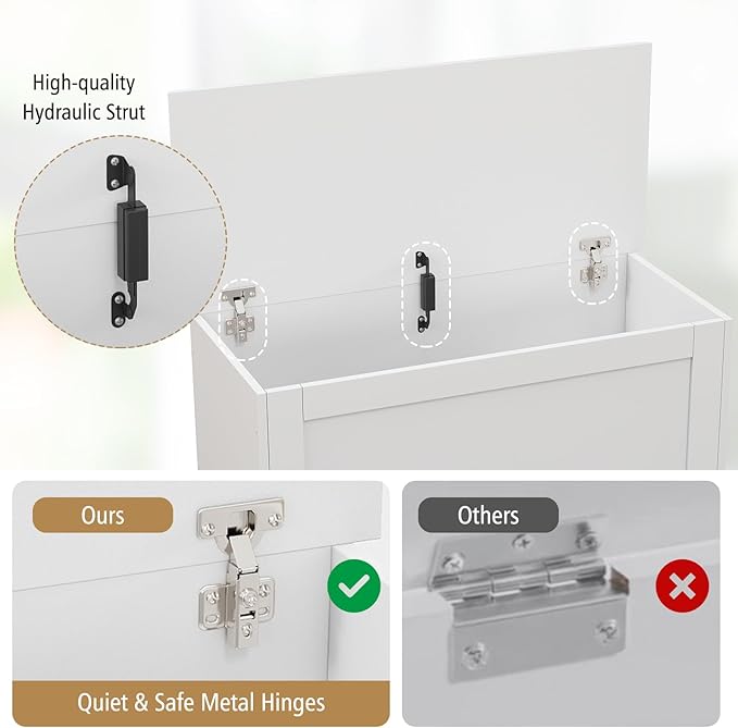 LOKO 35.5” Storage Chest, Lift Top Storage Box with Metal Hinges, Wooden Storage Bench with Safety Hydraulic Strut, Large Modern Storage Trunk for Living Room, Bedroom, Entryway (White)