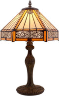 WERFACTORY Tiffany Lamp Yellow Hexagon Stained Glass Mission Style Table Lamp Desk Bedside Reading Light 12X10X18 Inches Decor Bedroom Living Room Home Office S011 Series