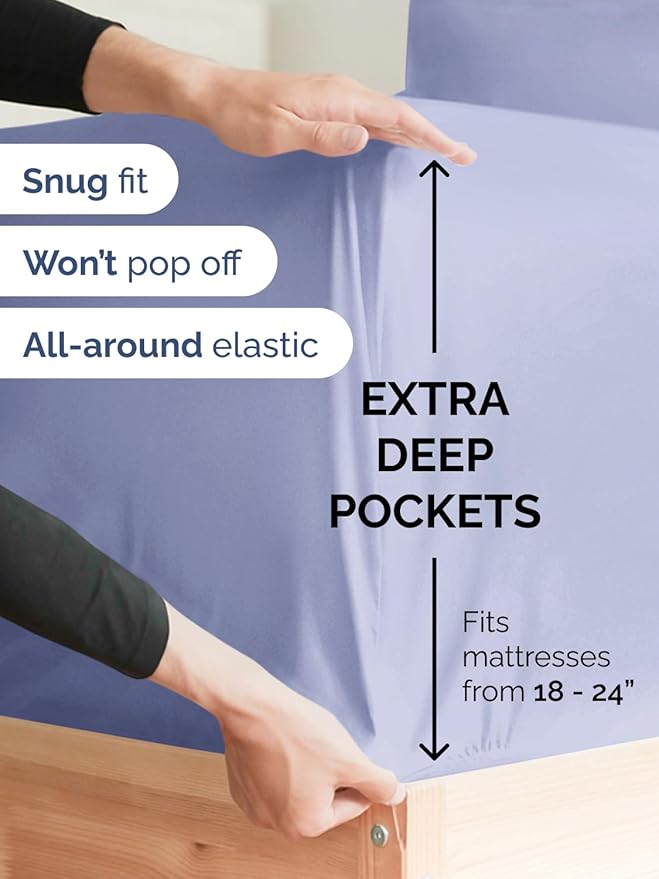 Extra Deep Split King Sheet Set - 7 Piece Breathable and Cooling Sheets - Hotel Luxury Bed Sheets Set - Easy Fit - Soft, Wrinkle Free and Comfy Sheets Set - Lavender Sheet Set with Extra Deep Pockets