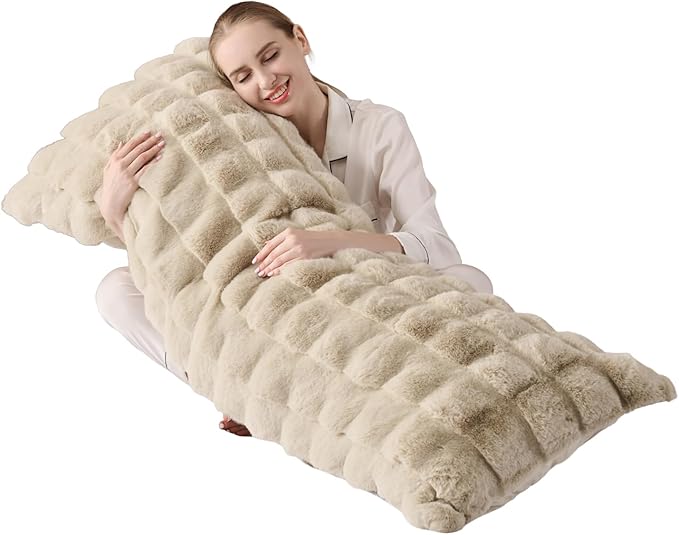 Luxury Shaggy Faux Fur Body Pillow,Fluffy Bed Pillows with Zipper Closure,Soft Decorative Plush Full Long Pillow,Fuzzy Hug Pillow for Home Living Room Side Sleeper & Pregnancy 20"x54" Taupe Chocolate