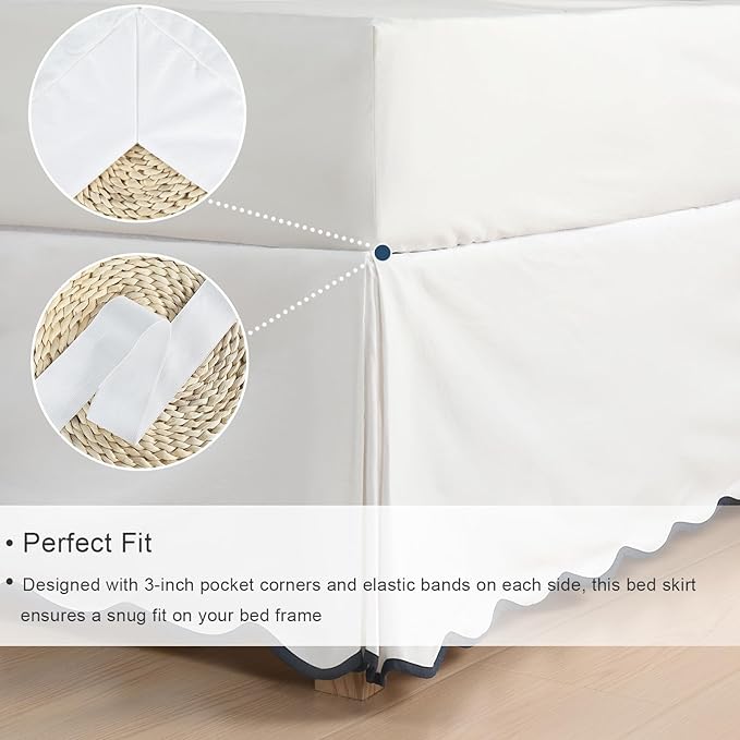 HIG Off-White Chic Twin XL Bed Skirt - Easy Fit Scallop Edge Pleated Bedskirts, 14 Inch Drop Anti-Slip Dust Ruffle, Thick Fabric for Enhanced Privacy, Pre-Washed for Long-Lasting Use(N60022)
