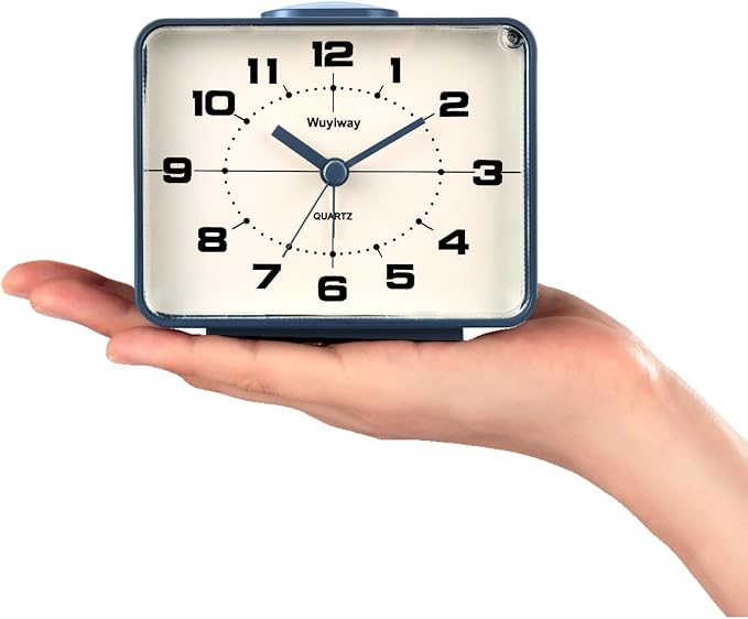 Retro Analog Alarm Clock, Battery Operated,4" Vintage Decor for Bedroom, Nightstand, Bedside, Desk, Table,Silent,Lighted on Demand and Snooze,Ascending Beep Sounds,Easy to Set (Blue)