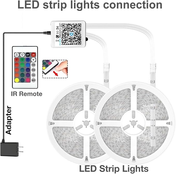 DAYBETTER 150ft Led Light Strips (2 Rolls of 75ft) with 24V Power Supply，Music Sync RGB Color Changing Lights for Bedroom, Desk, Home Kitchen Party Decoration with App & Remote Control