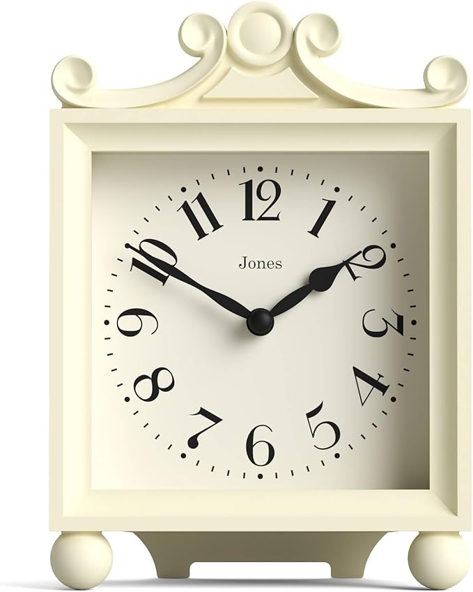 JONES CLOCKS® Parlour Mantel Clock | Classic Carriage Clock | Cream | Elegant Square Decorative case, Perfect for Mantel, Shelf, Table or Bedside