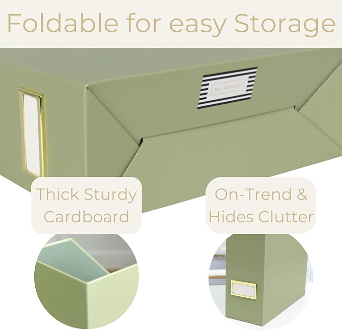 BLU MONACO | Set of 6 Foldable Magazine File Holders in Earth Green | Heavy-Duty Vertical File Organizers with Label Holders | Desk Organizer Set for Paperwork, Documents & Office Storage