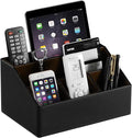 MEIBOOCH PU Leather Desk Organizer, Luxury Remote Control Holder for Home, Office Desk Accessories Table Caddy Bedside Nightstand Organizer (Black)