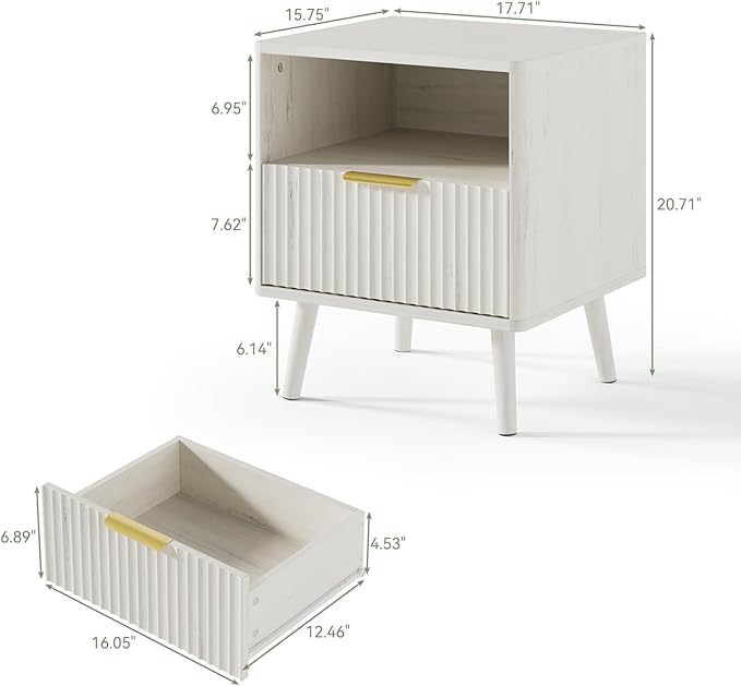 LYNSOM Fluted Dresser and Nightstand Sets 3 Piece, 6-Drawers Dresser and 1-Drawer Nightstands Set of 2, Wood Bedroom Furniture Set for Home, Bedroom, Hallway, White
