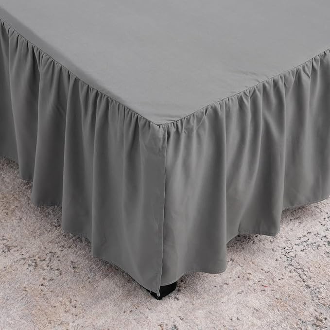 Grey Bed Skirt Twin Size Ruffled Bed Skirt with Split Corners, Twin Bed Skirt 12 Inch Drop, Twin Size Bed Skirt Grey for Ruffled Bed Skirt with Split Corners, Bed Skirt Twin Size