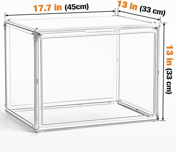 3 Pack XXX-Large Clear Display Case, 17.7''x13''x13'' Tall Boot & Shoe Box Acrylic Display Case Extra Large Figure Collectibles Showcase Clear Stackable Handbag Trophy Display Box with Magnetic Lid