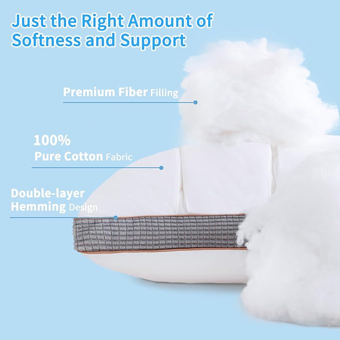 YOUR MOON Soft Pillow Queen Size Set of 2, Super Soft Support Down Alternative Pillow 2 Pack, 100% Cotton Shell Luxury Comfy Fluffy Bed Pillows for Sleeping (White)