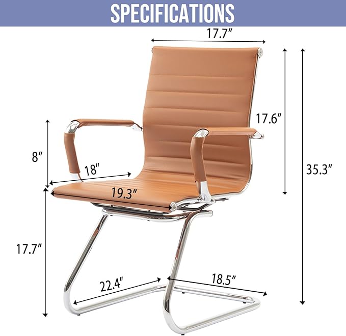 Wahson Office Guest Chairs Set of 8, Leather Reception Chairs, Mid Back Waiting Room Chair, Conference Chairs with Sled Base, Desk Chair No Wheels for Meeting/Lobby/Restroom, Terracotta