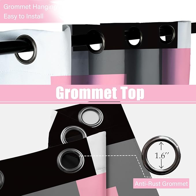 Pink 100% Blackout Curtains for Bedroom 108 inch Extra Long 2 Panels Set Black White Grey Modern Abstract Geometric Black Out Curtains Room Darkening Window Drapes for Living Room, 52Wx108L