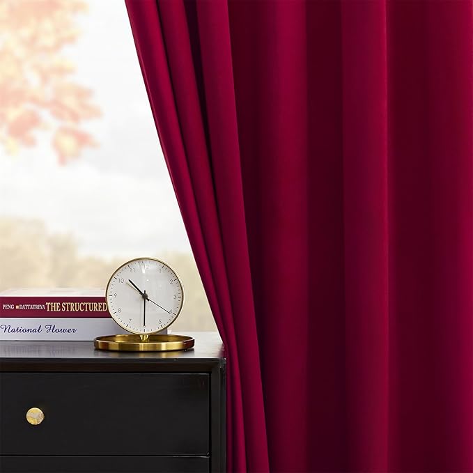 Joydeco Customized Curtains, 100% Blackout Curtains for Bedroom and Living Room, Heavy Duty Luxury Thermal Insulated Red Velvet Curtains Rod Pocket & Back Tab 1 Panel, Custom Size
