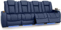 Seatcraft Diamante Zero-Gravity CoolZero Italian Leather Home Theater Seating, Power Headrest, Power Recline, Row of 4 Sofa, Navy Blue