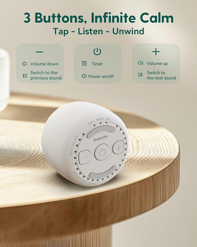 Babelio White Noise Sound Machine for Adults Kids Baby, Mini, 15 Non-looping Sounds, Timer, Memory Function, Easy to Pocket and Travel White 2 Pack
