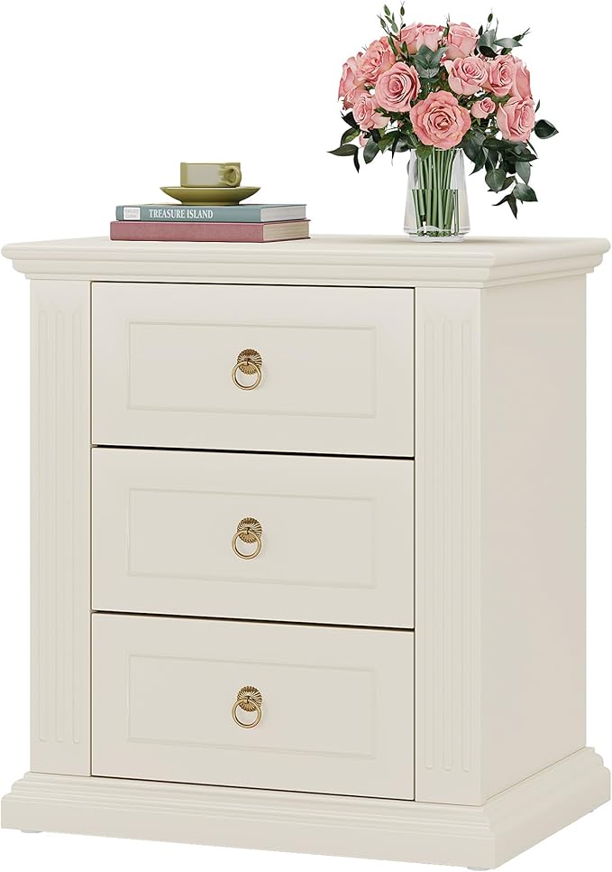 Tribesigns 3-Drawer Nightstand, Modern Bedside Table with Storage Drawers, Wood Night Stand Side End Table for Bedroom, Beige