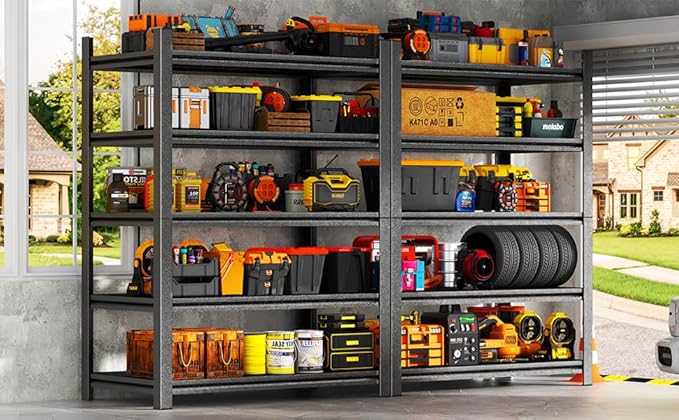 Garage Shelves,14-48''W Heavy-Duty Storage Shelves, Double-Layer Uprights, Thickened Shelves, Waterproof &Rustproof, Suitable for Indoor & Outdoor Use. (BLACK, 5TIER 45''W*16''D*72''H, 5-TIER)