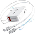 65W for MacBook Pro Charger,5-in-1 Retractable Wall Charger Plug for iPhone 17, Dual 3.94 ft PD USB C Cable&3 Ports, Fast Charging Block for Mac Book Pro/Air, M1 M2 M3 M4, iPad Pro,Galaxy,Pixel