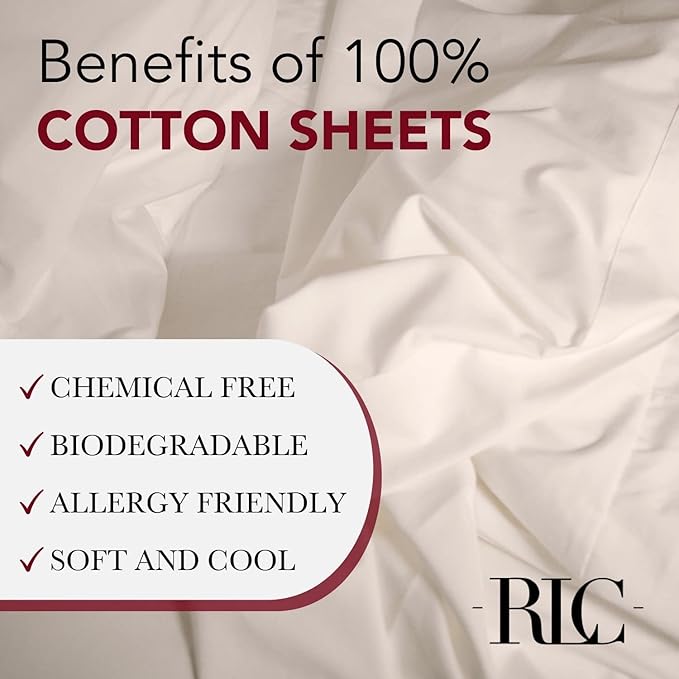 Red Land Cotton Luxury Sheet Set | 100% American Grown Cotton Basics | Premium Hotel Ultra-Soft Lightweight 4 Piece USA Made Deep Fitted Flat Sheet & Pillowcases Percale Weave (Split King/Natural)
