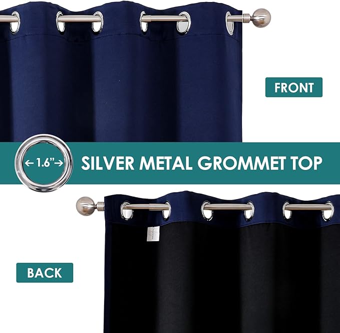 ChrisDowa 100% Blackout Curtains 84 inch Long for Bedroom with Black Liner, 2 Thick Layers Total Blackout Thermal Insulated Grommet Window Curtains 2 Panels Set (Navy Blue, 38 x 84 Inch)