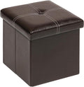 B FSOBEIIALEO Folding Storage Ottoman Cube, Faux Leather Footrest Seat Coffee Table, Brown 11.8"x11.8"x11.8"