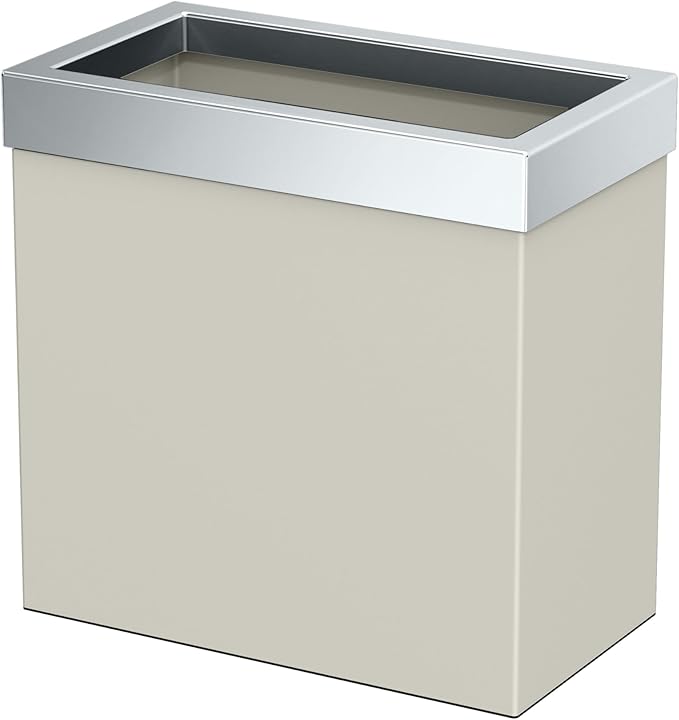 Gatco Modern Rectangle Wastebasket, Matte Pearl and Chrome Combo - Stainless Steel Trash Can with Removable Lid, Leakproof, 3 Gallon Capacity for Bathroom, Bedroom, Kitchen, or Office