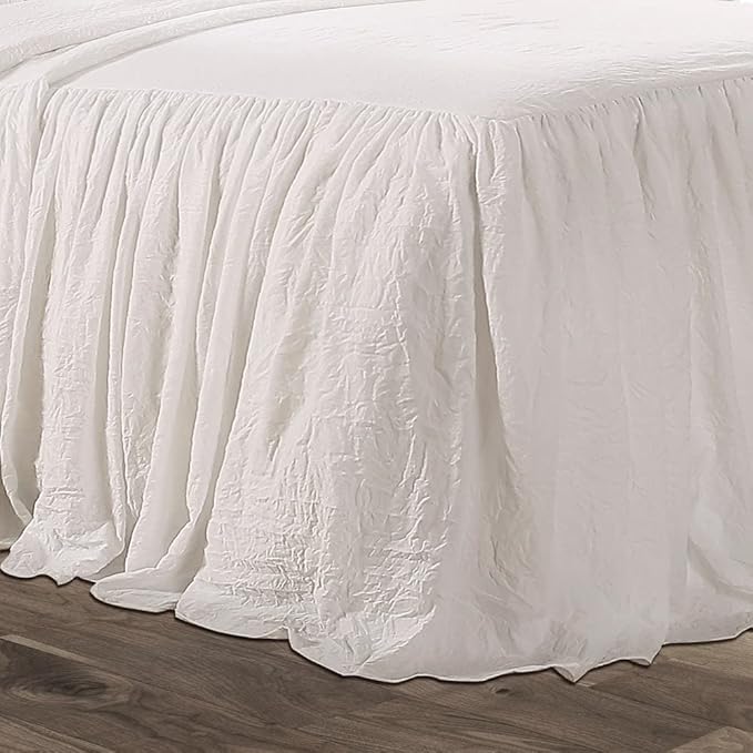 Lush Decor Ruffle Skirt Bedspread Set - 3-Piece Luxurious Farmhouse Bedding - Elegant Ruffle Detail - Timeless Style - Soft Lightweight Sheets - Full, Neutral