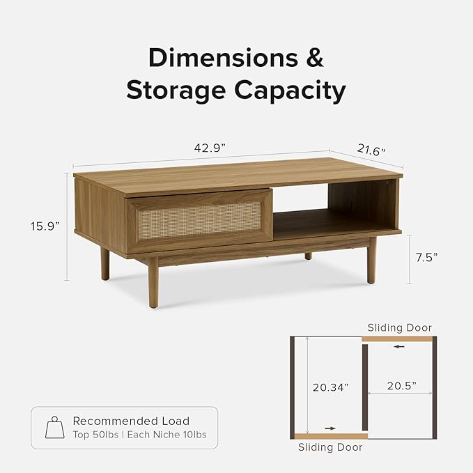 mopio Haylee Coffee Table (Oak, Rattan)