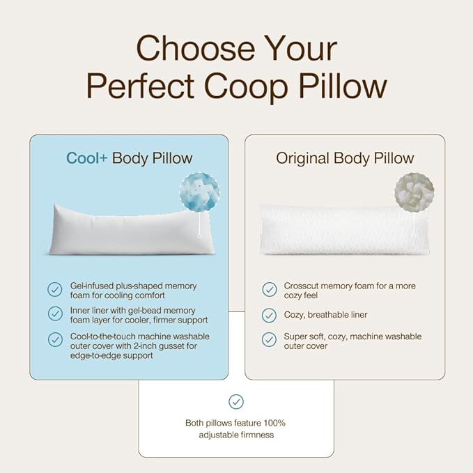 Coop Home Goods Original Adjustable Body Pillow (20x54) and Ultra-Tech Waterproof Pillow Protector Bundle for Pregnancy, Full Body Support for Side Sleepers with Memory Foam & Washable Cover