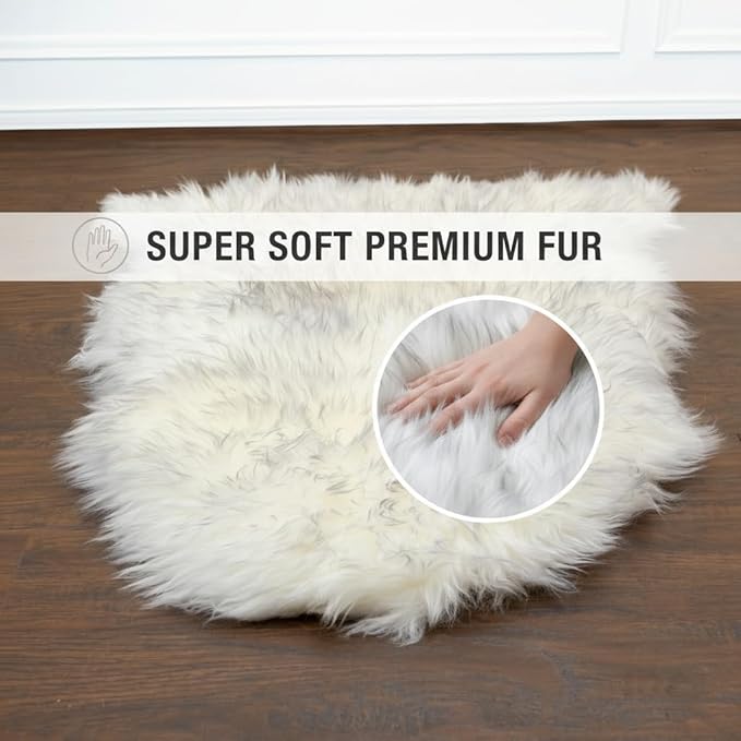 Super Area Rugs Gray & White Mix Sheepskin Rug Genuine Single 2x3ft Pelt Fluffy Fur Seat Cushion and Chair Cover