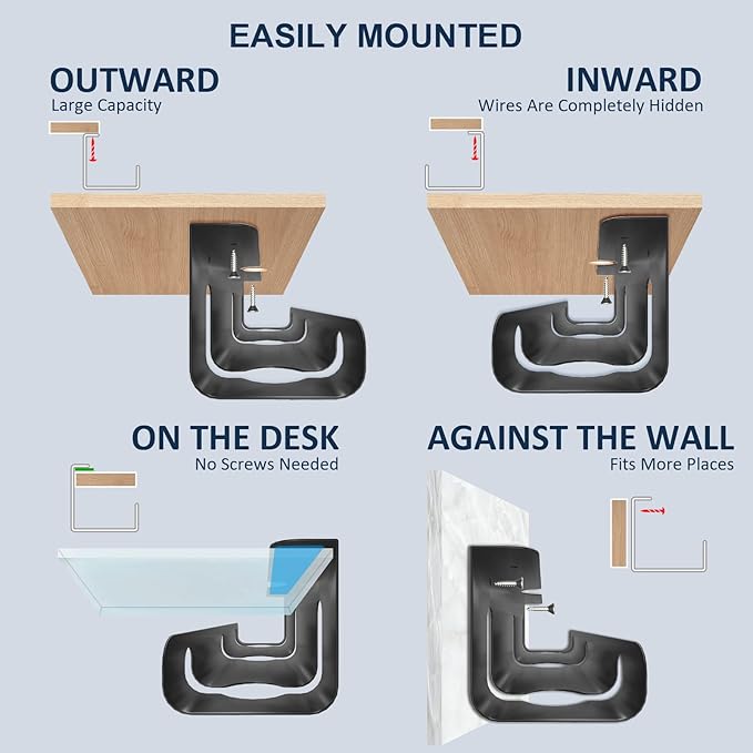 APS Under Desk Cable Raceway Tray 2 Pack - 16" Sturdy Metal Cord Organizer, No Drill Clamp Mount for Wire Hiding, Holds 15lbs+ for Office Home Desks - Black
