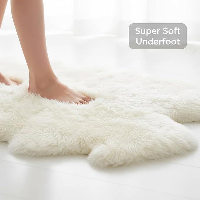 Genuine Extra Large Sheepskin Rug for Living Room/Bedroom - Super Soft Sheep Skin - Eight Pelt Natural Non-Dyed Fur with Skid Resistant Suede Backing, 6ft. x 8ft.