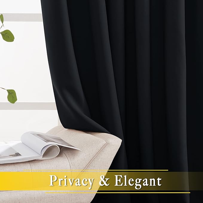 NICETOWN Blackout Curtain for Sliding Door, Patio Door Curtains, Thermal Insulated Wide Drapes/Draperies for Bedroom (Black, 80 by 84 inches)