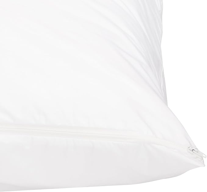 Amazon Basics Standard Pillowcase with Zipper, 100% Cotton Hypoallergenic, Pillow Protector, White (27 x 21 Inches), Pillows Not Included