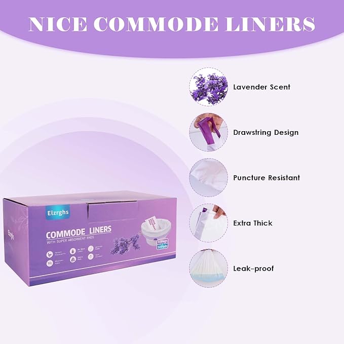 Commode Liners with Absorbent Pads for Bedside Commode, Commode Toilet,50 La-Vender Scented Bedside Commode Liners and 50 Commode Pads, White