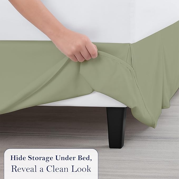 Queen Bed Skirt, Luxury 15 Inch Drop Sage Pleated Bed Skirt, Double Brushed Microfiber, Box Pleat Design, Wrinkle & Fade Resistant, Easy Fit Tailored Bedskirt for Queen Size Beds