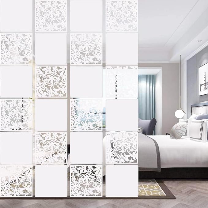 12+4PCS KEIBIKEIDI Hanging Room Divider Screens Made of Environmentally PVC, Simple and Modern Mixed White Hanging Panel Screen for Decoration Livingroom,Bedroom, Kitchen, Dining Room,Hotel and Bar