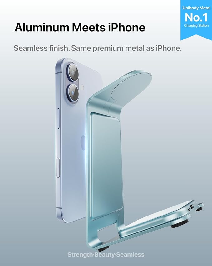 Intoval 3 in 1 Wireless Charging Station for iPhone 17 16 15 14 13 12 11 Pro Max X XS XR, Aluminum Unibody Wireless Charger for Apple Watch 11 10 9 8 7 Ultra SE 3 2, for AirPods 4 Pro 2 3 (Blue)