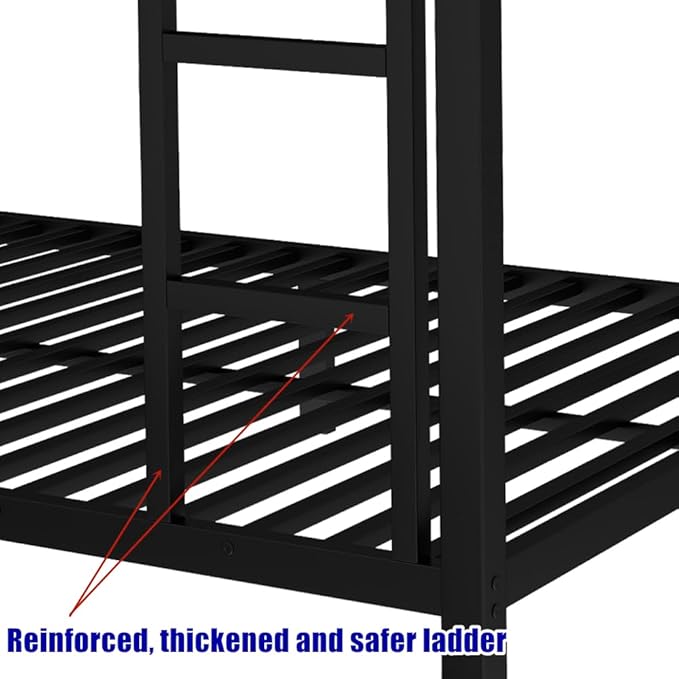 LUCALEO Stronger & Truly Reinforced Heavy Duty Metal Bunk Bed Twin XL Over Twin XL Size Bunkbed, Thickened More Stable & Safer Steel Bunk Bed Frame with Twin Size Trundle (Greater Weight Capacity)