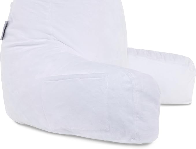 Husband Pillow White, Original Reading Pillow in Bed Rest Chair, Shredded Memory Foam Large Lounge Cushion Adult Backrest with Arms, Comfy Back Support for Sit Sitting Up, Washable/Removable Cover