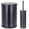 Maxdot 2 Pcs Black Bathroom Trash Can with Flipping Lid 2.4 Gallon/9 L and Toilet Brush Set, Small Stainless Steel Garbage Trash Can Toilet Cleaner Brush Wastebasket Bin for Bathroom Bedroom Office