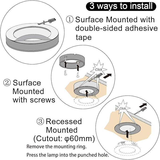 VST Under Cabinet Lighting Plug in with Wired Touch Dimmer Switch,Recessed or Surface Mount,Natural White 4000K 12V 2W/pc, 6 Pack