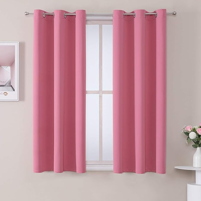 ChrisDowa Grommet Room Darkening Curtains for Bedroom and Living Room - 2 Panels Set Thermal Insulated Blackout Curtains (Pink, 38W x 45L)