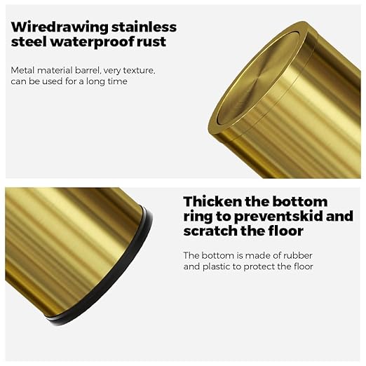 4.7 Gallon/18L Stainless Steel Bathroom Trash Can,Gold Garbage Bin with Swing Lid, Round, Elegant Waste Basket, for Toilet Bathroom Cafe Kitchen Office Hotel Home (18L-Gold)