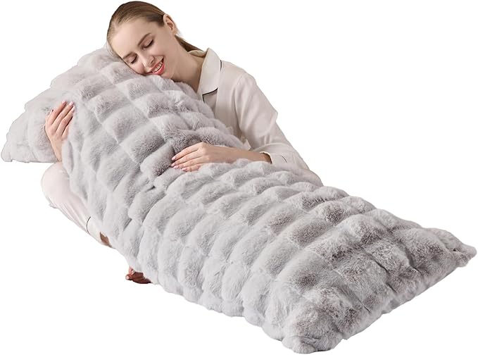 Luxury Shaggy Faux Fur Body Pillow,Fluffy Bed Pillow with Zipper Closure,Soft Decorative Plush Full Long Pillows,Fuzzy Hug Pillow for Living Room Side Sleeper & Pregnancy 20"x54" Grey Chocolate