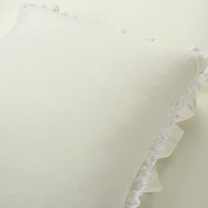 Lush Decor Ella Ruffle Lace Comforter, 2 Piece Set, Twin, Ivory - Cute Comforter - Twin Bedding Set - White Bedding - Coquette Decor - White Lace Trim - Ruffle Trim